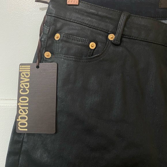 Roberto Cavalli Coated Dark Blue Black Skinny Jeans Size 6 - Picture 9 of 12